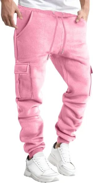 Vifucz Men Pockets Trousers Pants Solid Casual Sweatpants Elastic Waist Sport Long Pants Breathable Fall Winter Sweat Pants