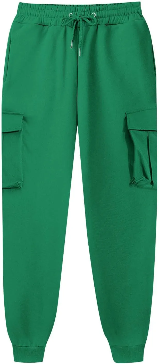 Vifucz Men Pockets Trousers Pants Solid Casual Sweatpants Elastic Waist Sport Long Pants Breathable Fall Winter Sweat Pants