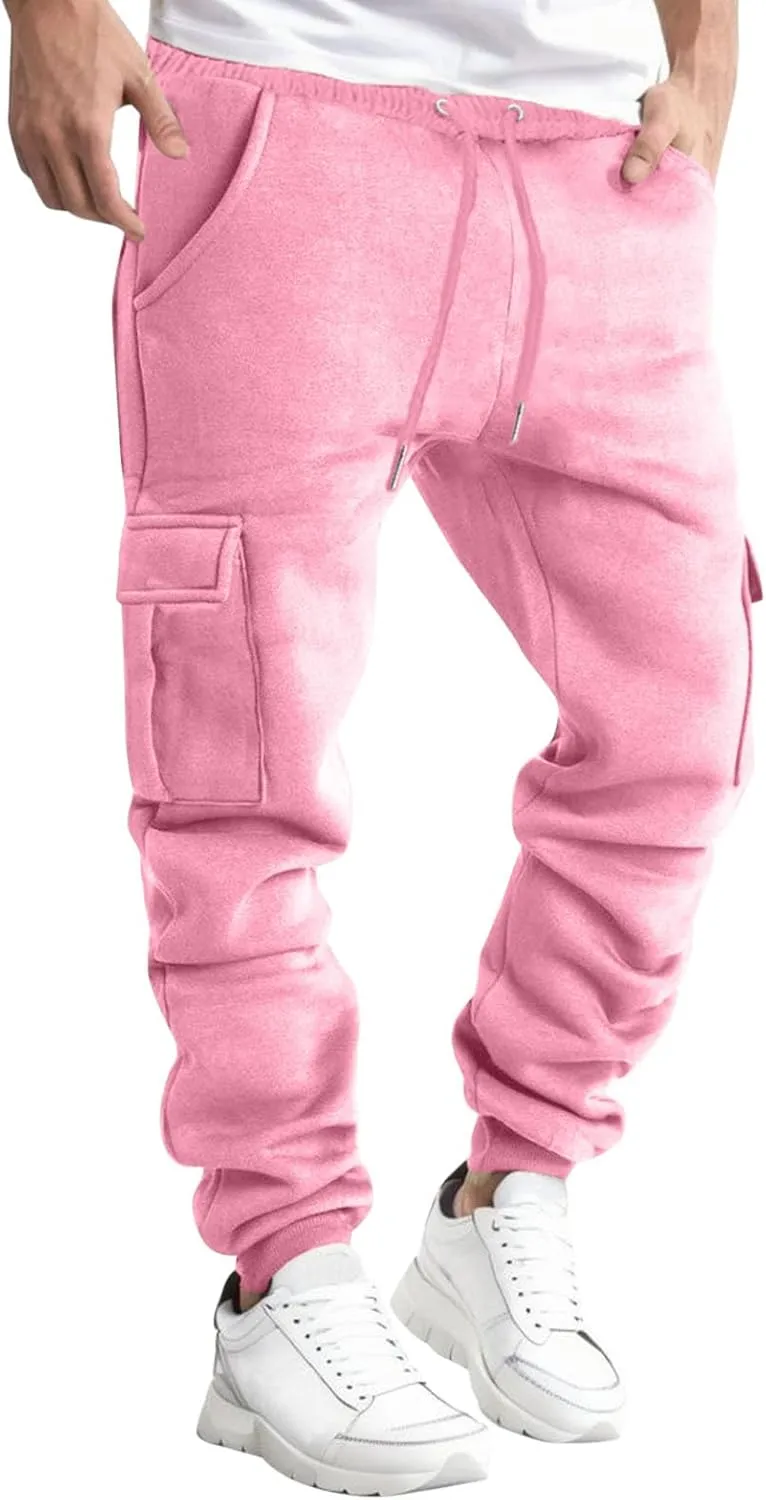 Vifucz Men Pockets Trousers Pants Solid Casual Sweatpants Elastic Waist Sport Long Pants Breathable Fall Winter Sweat Pants