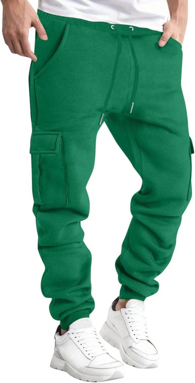 Vifucz Men Pockets Trousers Pants Solid Casual Sweatpants Elastic Waist Sport Long Pants Breathable Fall Winter Sweat Pants