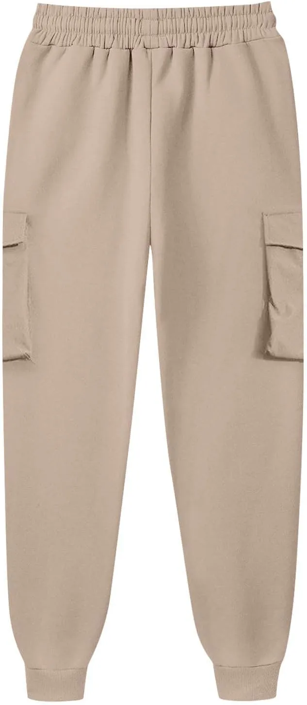 Vifucz Men Pockets Trousers Pants Solid Casual Sweatpants Elastic Waist Sport Long Pants Breathable Fall Winter Sweat Pants