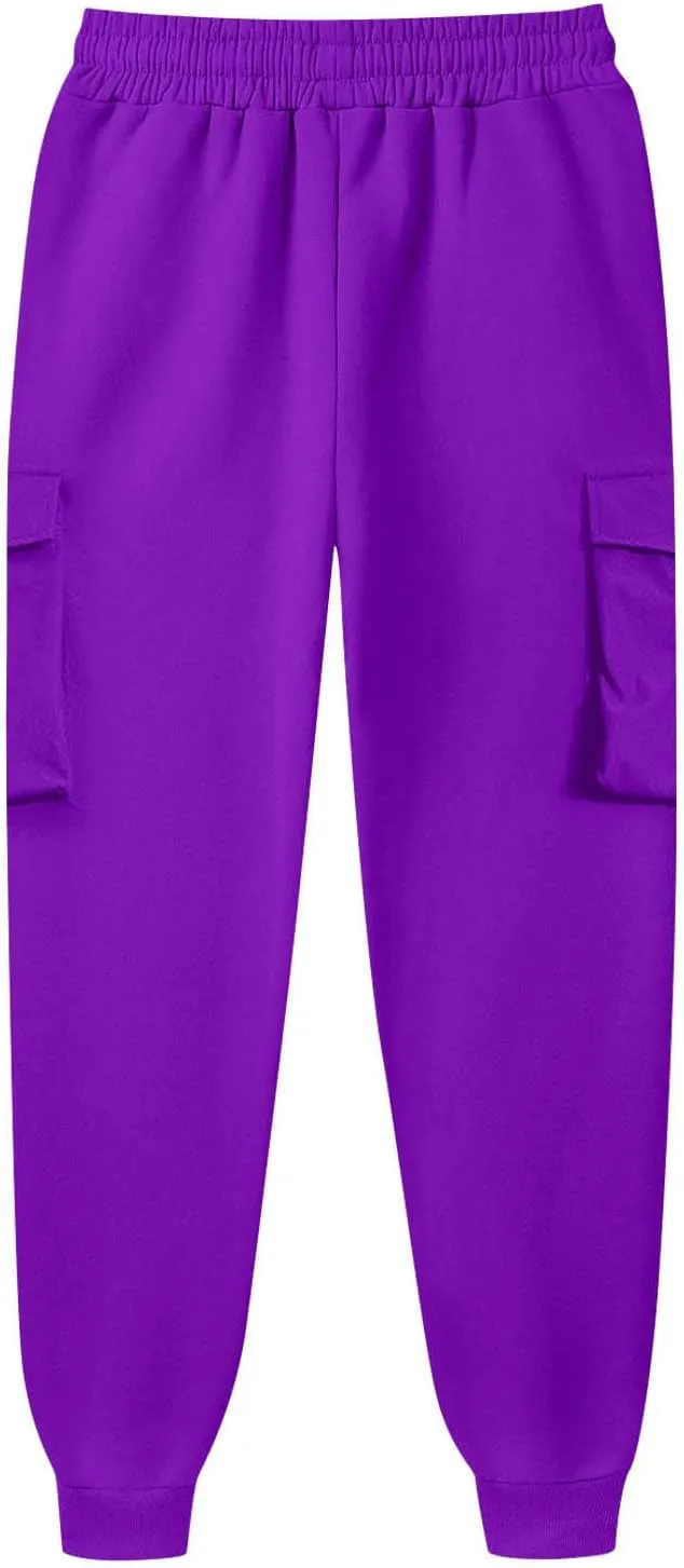 Vifucz Men Pockets Trousers Pants Solid Casual Sweatpants Elastic Waist Sport Long Pants Breathable Fall Winter Sweat Pants
