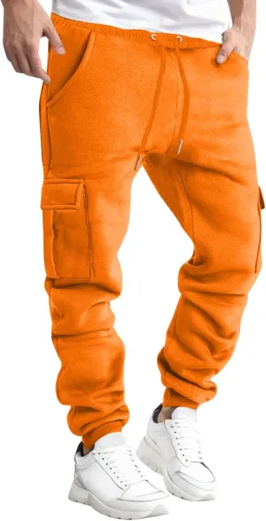 Vifucz Men Pockets Trousers Pants Solid Casual Sweatpants Elastic Waist Sport Long Pants Breathable Fall Winter Sweat Pants