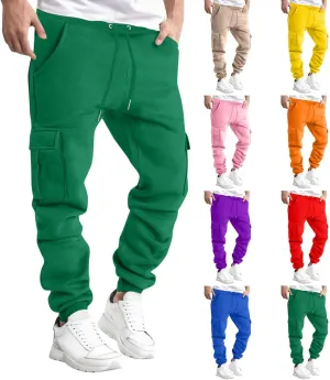 Vifucz Men Pockets Trousers Pants Solid Casual Sweatpants Elastic Waist Sport Long Pants Breathable Fall Winter Sweat Pants