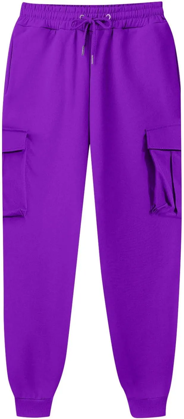 Vifucz Men Pockets Trousers Pants Solid Casual Sweatpants Elastic Waist Sport Long Pants Breathable Fall Winter Sweat Pants