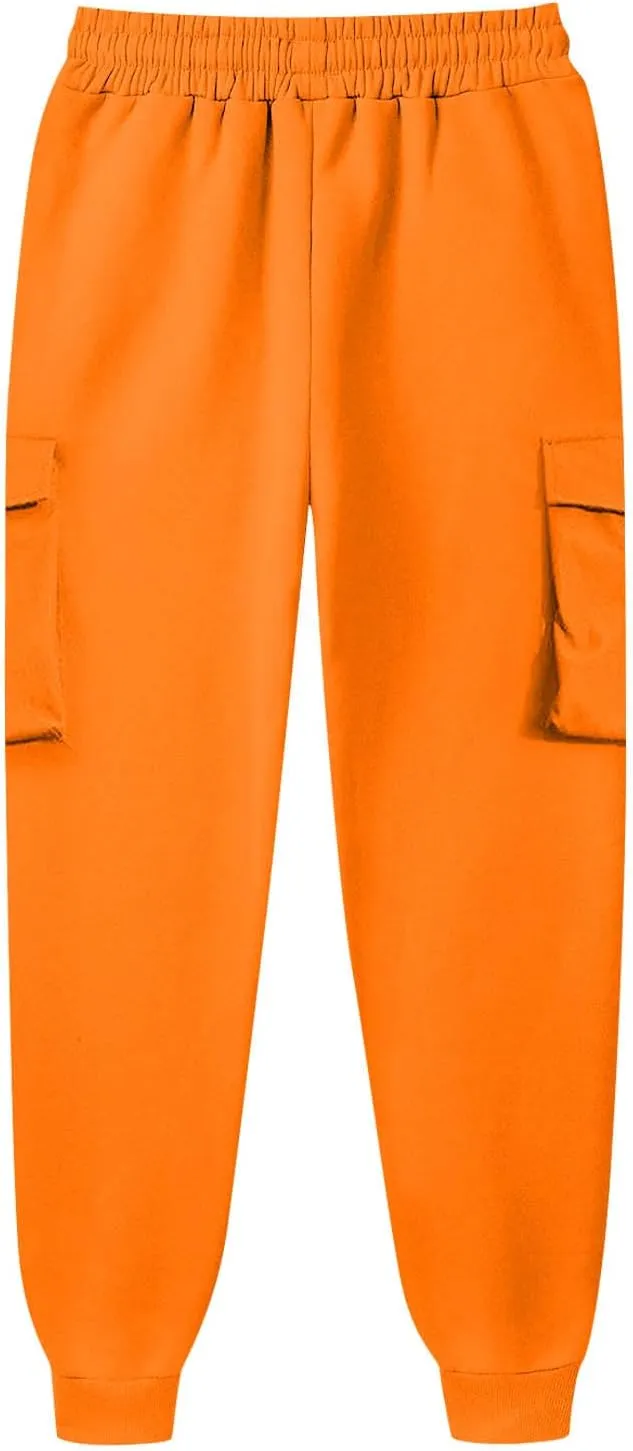 Vifucz Men Pockets Trousers Pants Solid Casual Sweatpants Elastic Waist Sport Long Pants Breathable Fall Winter Sweat Pants