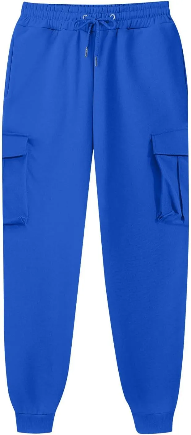 Vifucz Men Pockets Trousers Pants Solid Casual Sweatpants Elastic Waist Sport Long Pants Breathable Fall Winter Sweat Pants