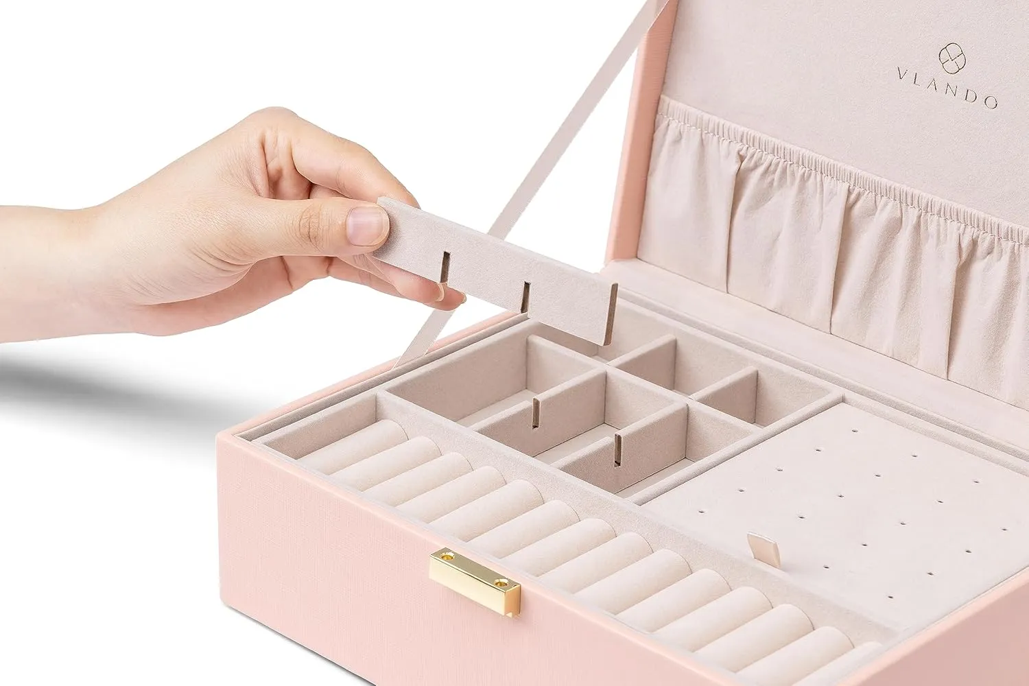 Vlando 2 Layer Jewelry Box Large Jewelry Organizer for Women Removable Jewelery Tray for Necklace Earrings Rings Bracelets Jewelry Boxes Gifts for Women (Pink)