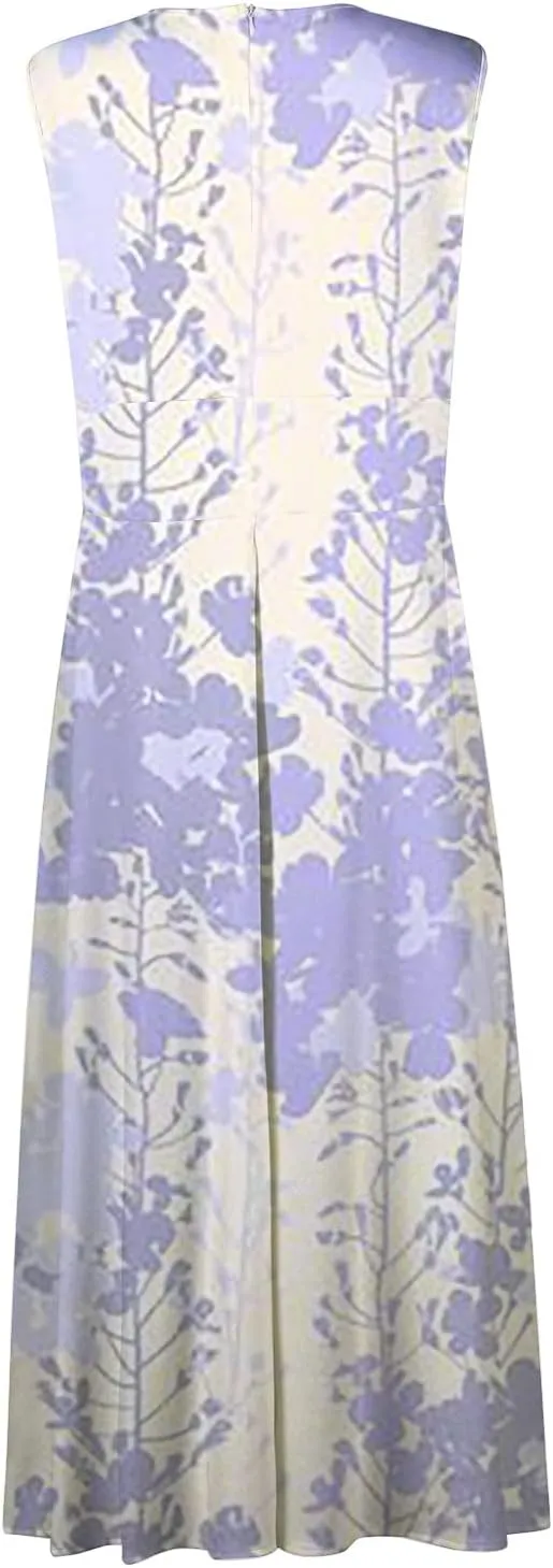 Waist Dress for Women Simple Floral Maxi Dress Flowy Casual V Neck Sleeveless Wedding Guest Holiday Long Dress