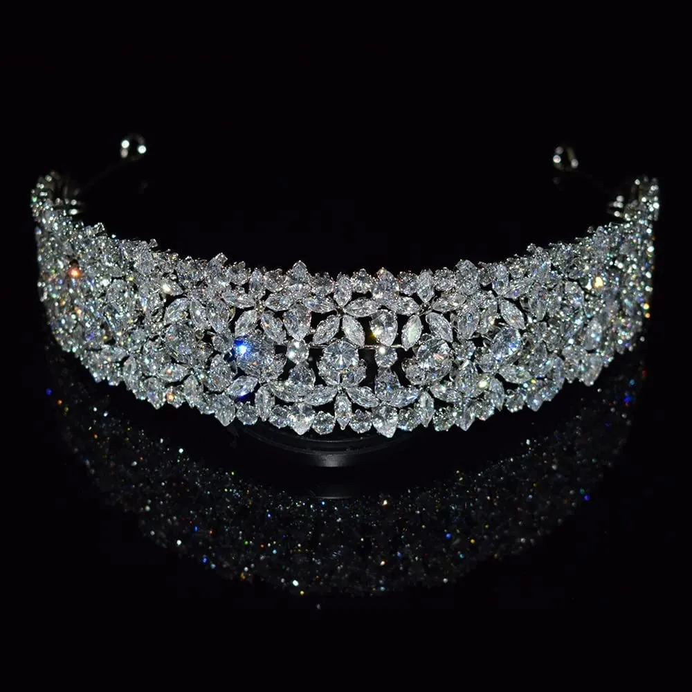 WAOCEO Hair Jewelry Crown Tiaras for Women Gold Plated AAA Vintage Baroque Girl Headdress Wedding Hair Accessories Jewelry Bride Crown Jewelry Afs-9006-silvermutil