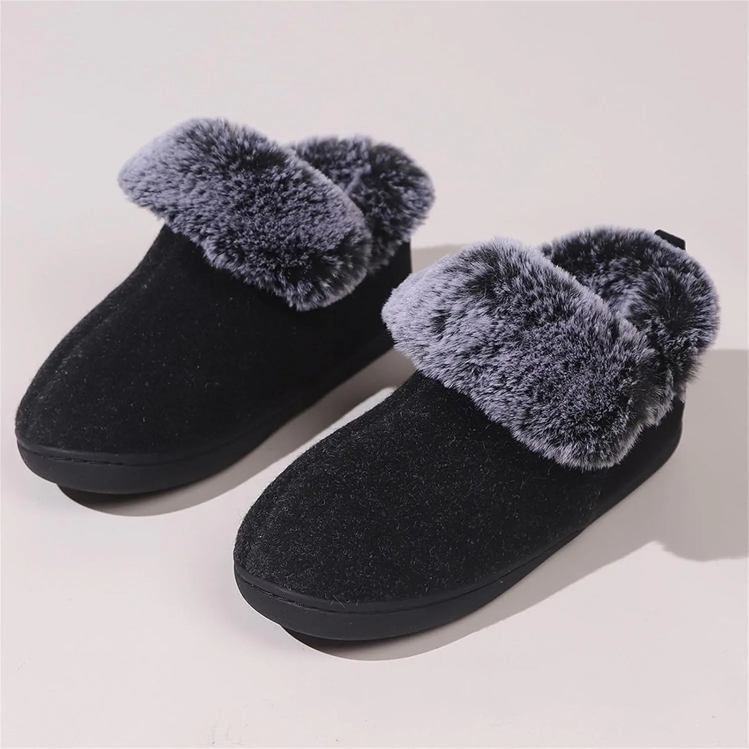 Warm Shoes Ankle Boots for Women Neutral Felt Fur Collar Wrap Heel Cotton Shoes Winter Indoor Shoes Memory Cotton