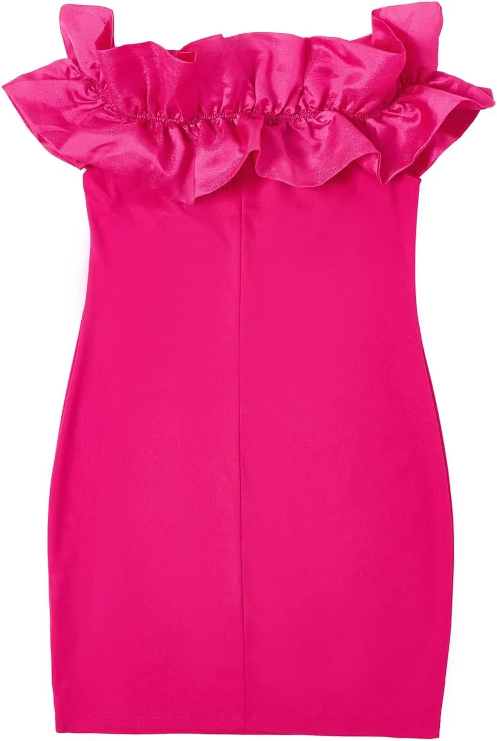 WDIRARA Women's Off Shoulder Strapless Ruffle Trim Sleeveless Bodycon Mini Party Dress