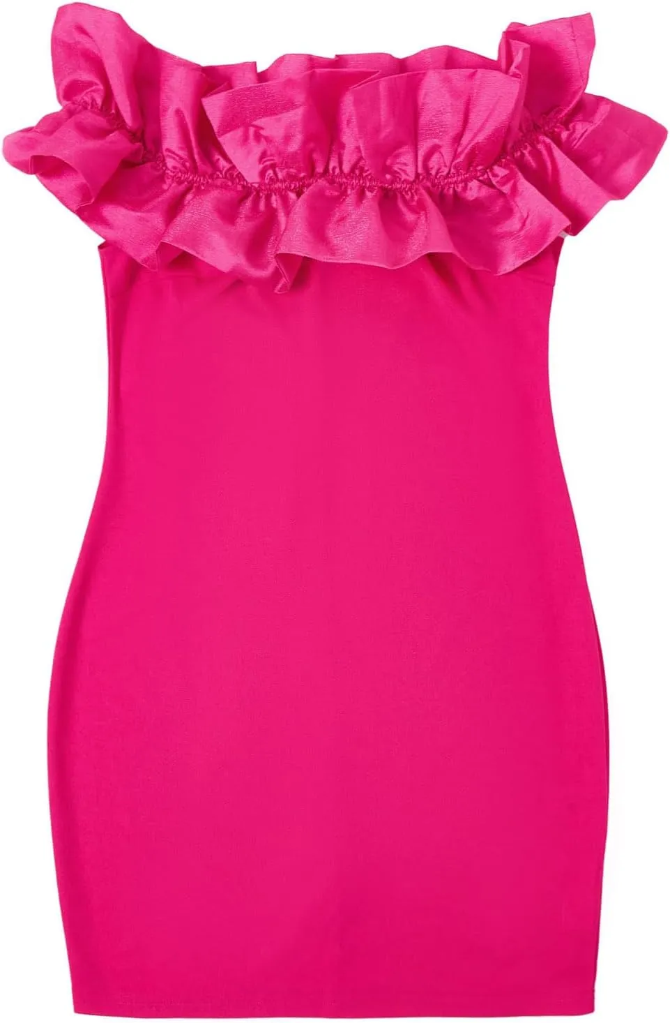 WDIRARA Women's Off Shoulder Strapless Ruffle Trim Sleeveless Bodycon Mini Party Dress
