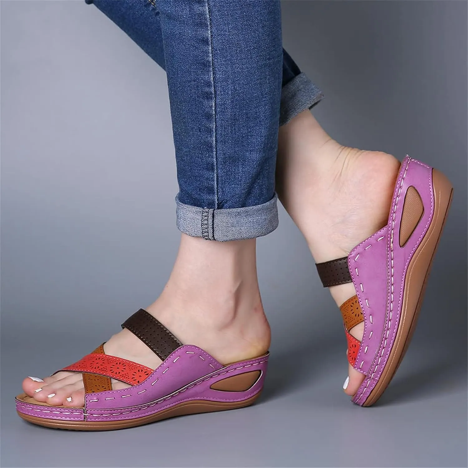 Wedge Heel Shoes for Women Dressy Sandals Low Heel Wide Width Summer Slip On Comfortable Platforms Slippers Supportive Walking Beach Travel Flip Flops