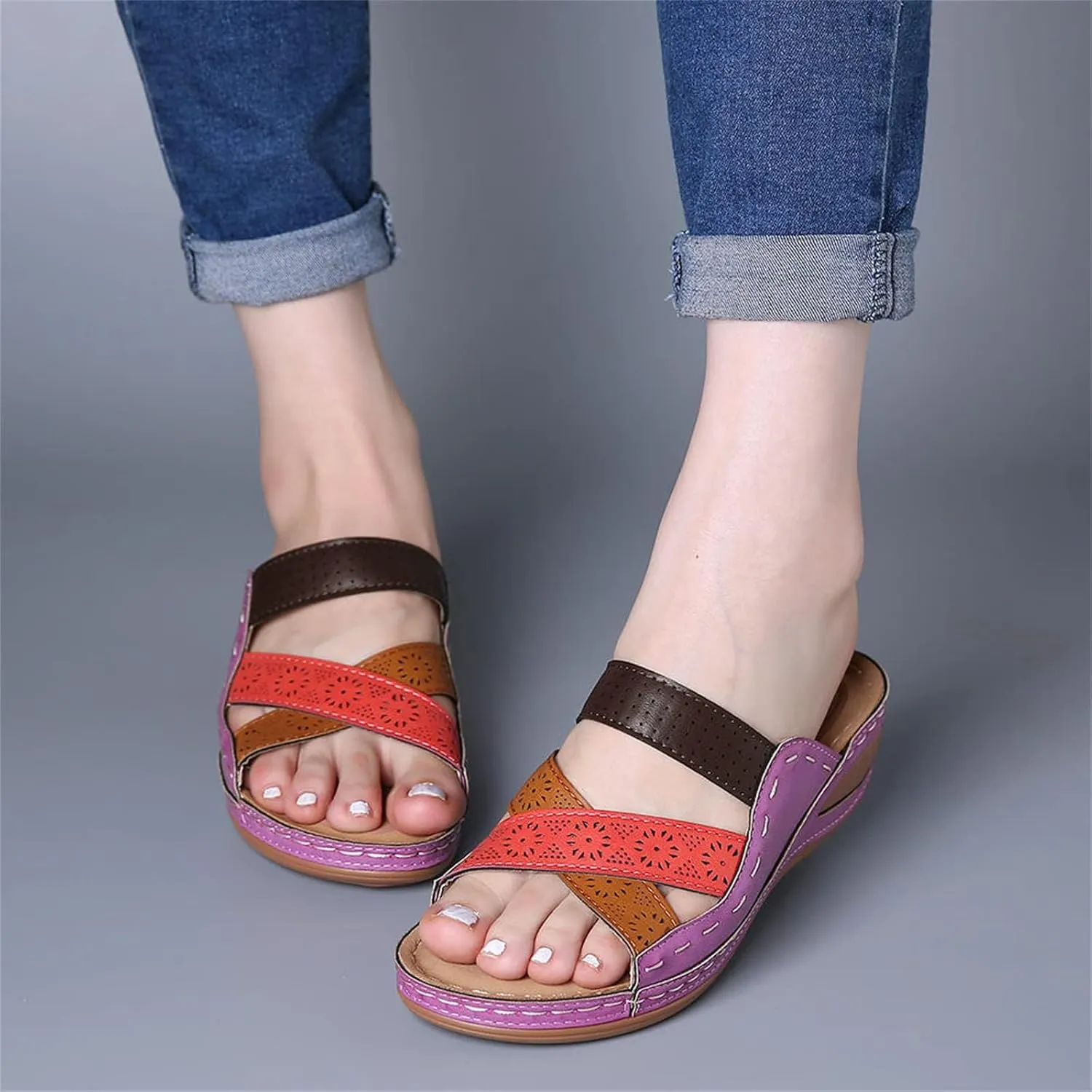 Wedge Heel Shoes for Women Dressy Sandals Low Heel Wide Width Summer Slip On Comfortable Platforms Slippers Supportive Walking Beach Travel Flip Flops