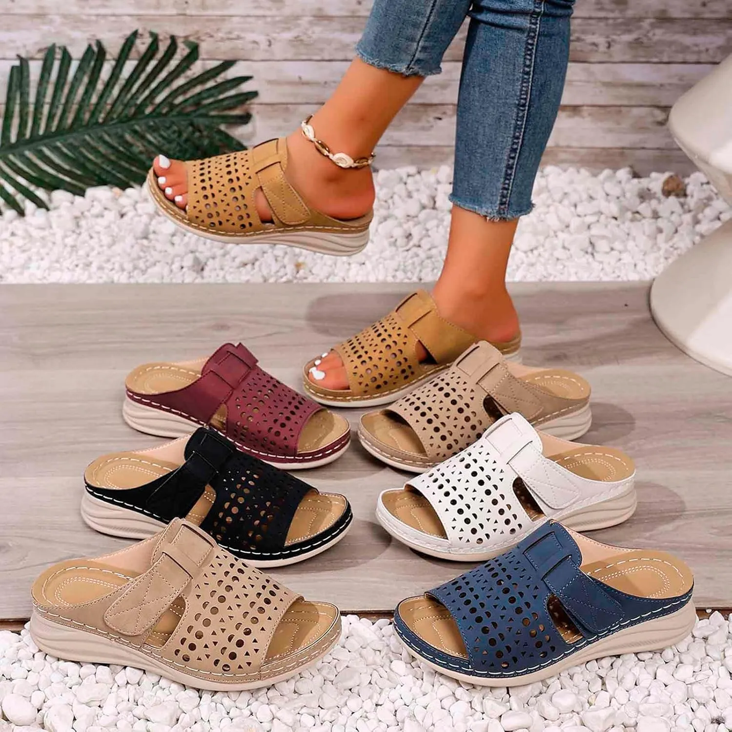 Wedge Heels Sandals Shoes Peep Toe Hollow Out Platform Sole Non Slip Bottom Beach Walking Comfortable Summer Sandals