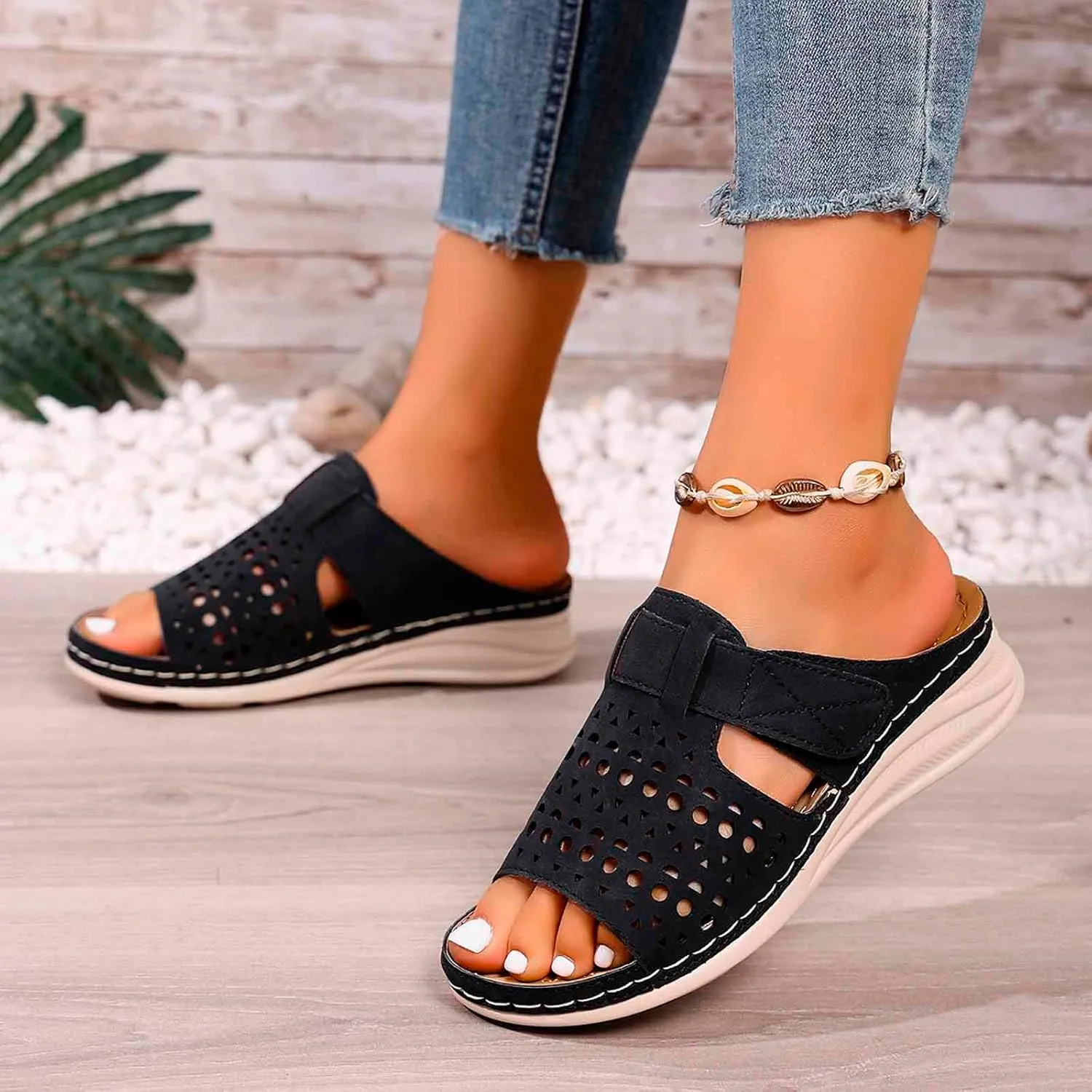 Wedge Heels Sandals Shoes Peep Toe Hollow Out Platform Sole Non Slip Bottom Beach Walking Comfortable Summer Sandals