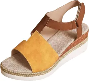 Wedge Sandals for Women Arch Support Orthopedic Sandals Color Block Peep Toe Sandals Beach Dressy Sandals Snapped Slingback Sandals Comfortable Walking Sandals Casual