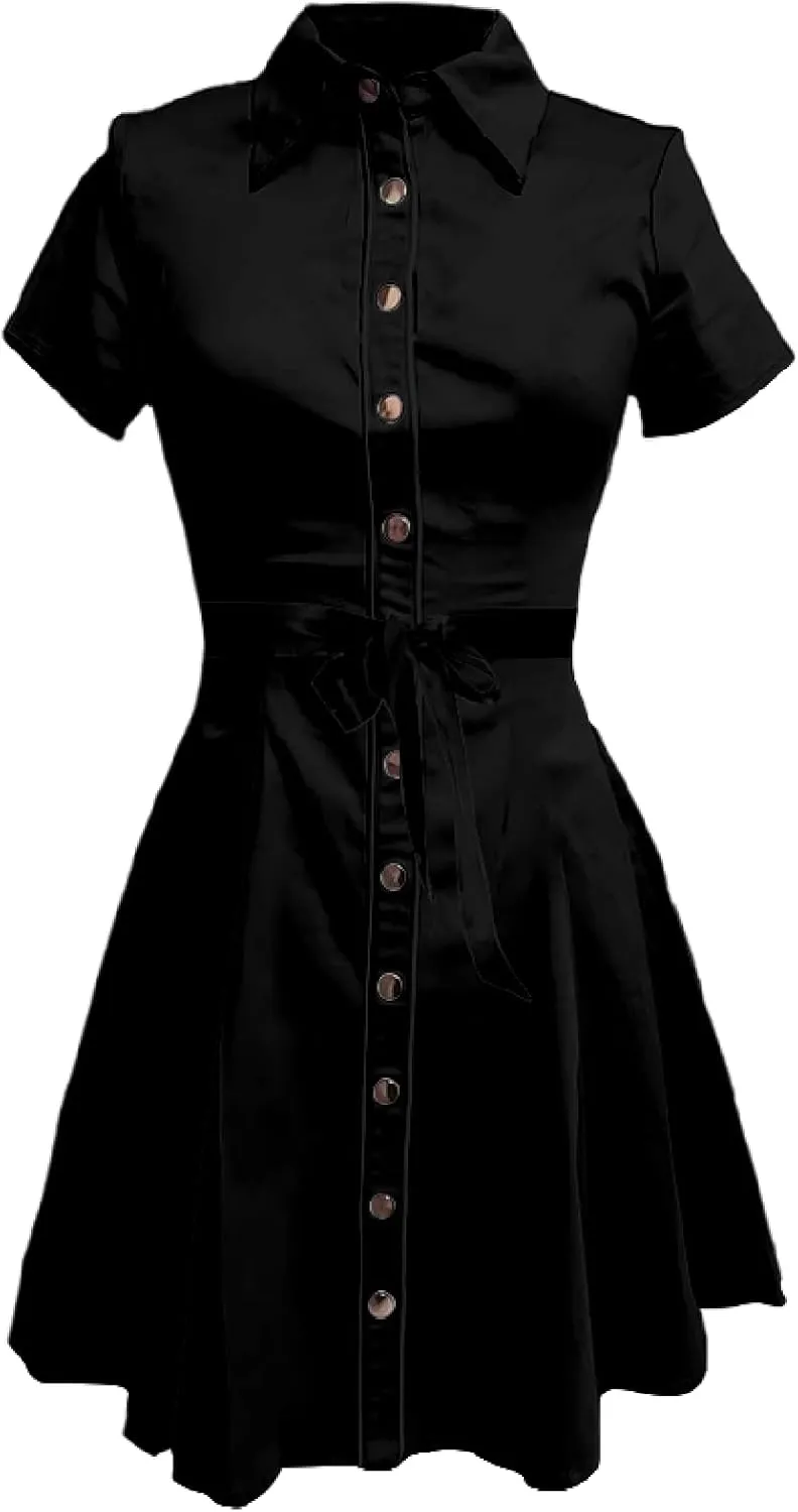 Western Cowgirl Button Down Shirt Dress 1950S Vintage Short Sleeve Slim Fit Sexy Mini Casual Retro Aline Dress