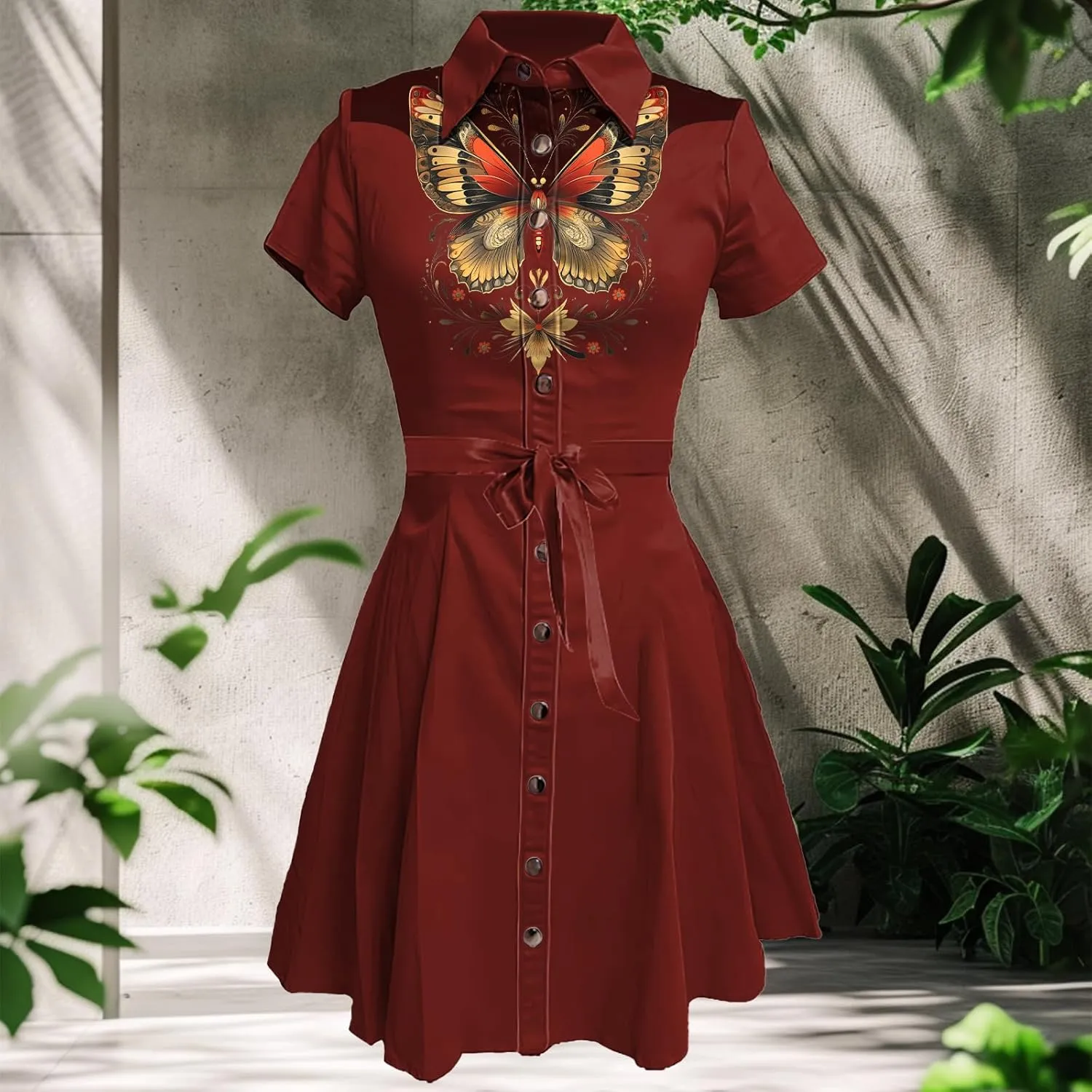 Western Cowgirl Button Down Shirt Dress 1950S Vintage Short Sleeve Slim Fit Sexy Mini Casual Retro Aline Dress