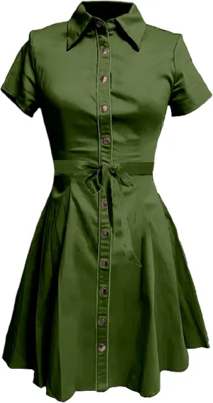 Western Cowgirl Button Down Shirt Dress 1950S Vintage Short Sleeve Slim Fit Sexy Mini Casual Retro Aline Dress