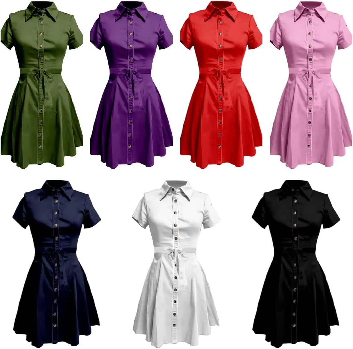 Western Cowgirl Button Down Shirt Dress 1950S Vintage Short Sleeve Slim Fit Sexy Mini Casual Retro Aline Dress