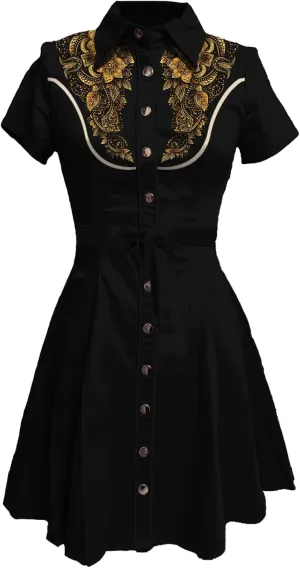 Western Cowgirl Button Down Shirt Dress 1950S Vintage Short Sleeve Slim Fit Sexy Mini Casual Retro Aline Dress
