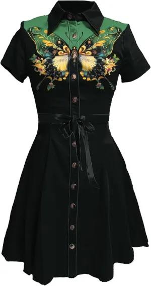 Western Cowgirl Button Down Shirt Dress 1950S Vintage Short Sleeve Slim Fit Sexy Mini Casual Retro Aline Dress