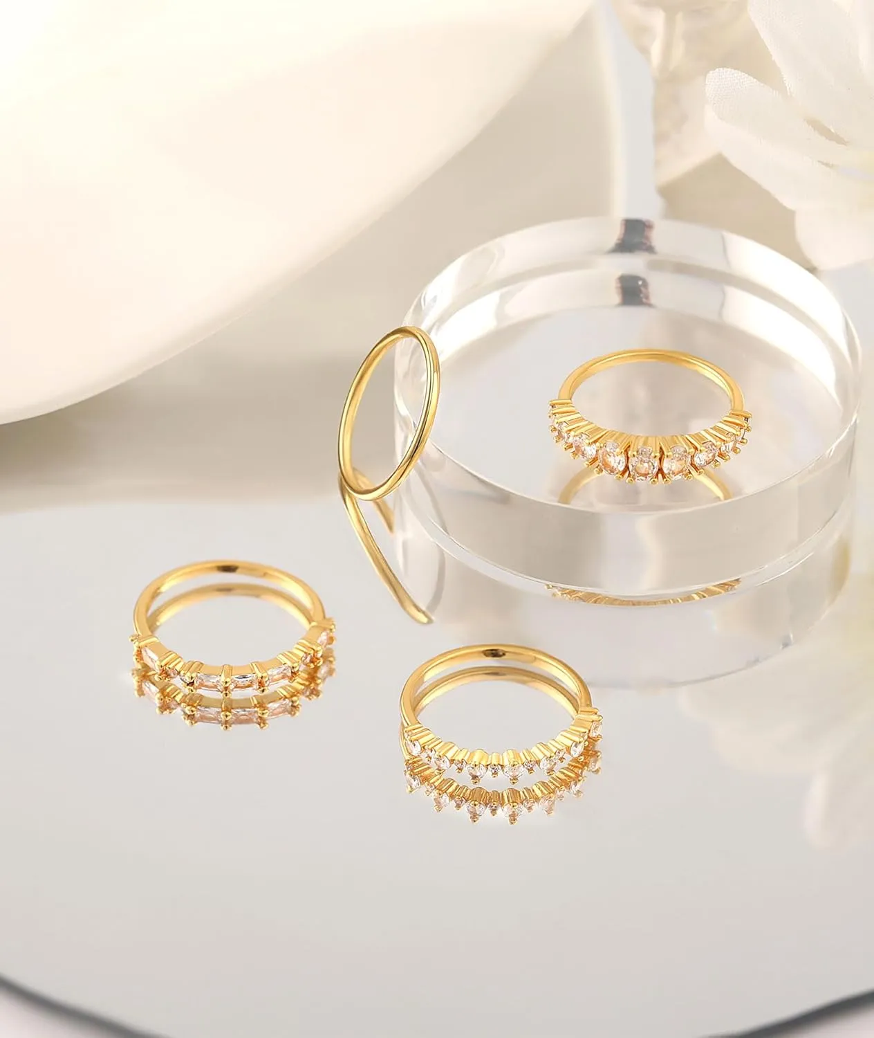 WFYOU Gold Rings for Women that Don't Tarnish Cubic Zirconia Ring Stackable Rings for Women Dainty 14K Gold Plated Rings Set Wedding Bands for Women Gold Jewelry Ring Size 6 7 8 9 10