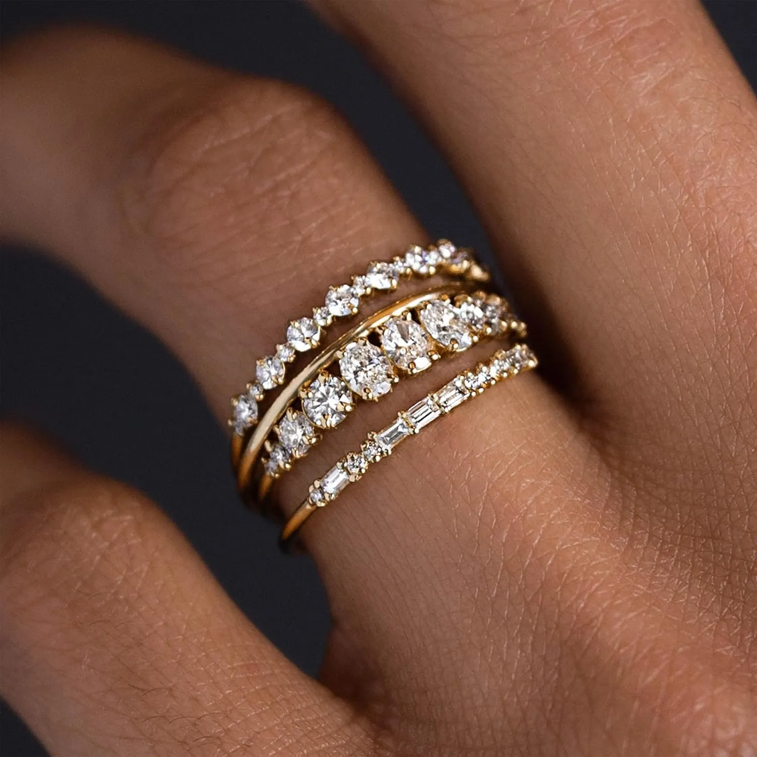 WFYOU Gold Rings for Women that Don't Tarnish Cubic Zirconia Ring Stackable Rings for Women Dainty 14K Gold Plated Rings Set Wedding Bands for Women Gold Jewelry Ring Size 6 7 8 9 10
