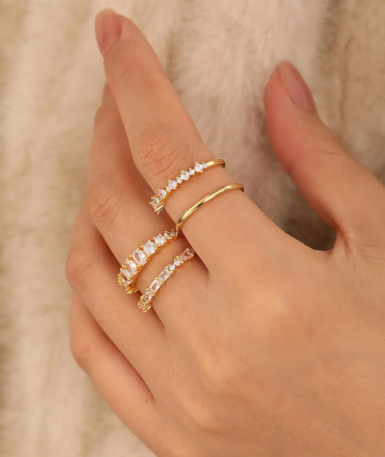 WFYOU Gold Rings for Women that Don't Tarnish Cubic Zirconia Ring Stackable Rings for Women Dainty 14K Gold Plated Rings Set Wedding Bands for Women Gold Jewelry Ring Size 6 7 8 9 10