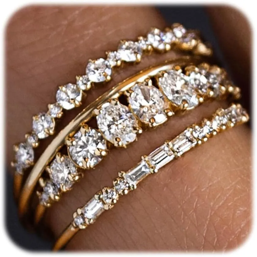 WFYOU Gold Rings for Women that Don't Tarnish Cubic Zirconia Ring Stackable Rings for Women Dainty 14K Gold Plated Rings Set Wedding Bands for Women Gold Jewelry Ring Size 6 7 8 9 10