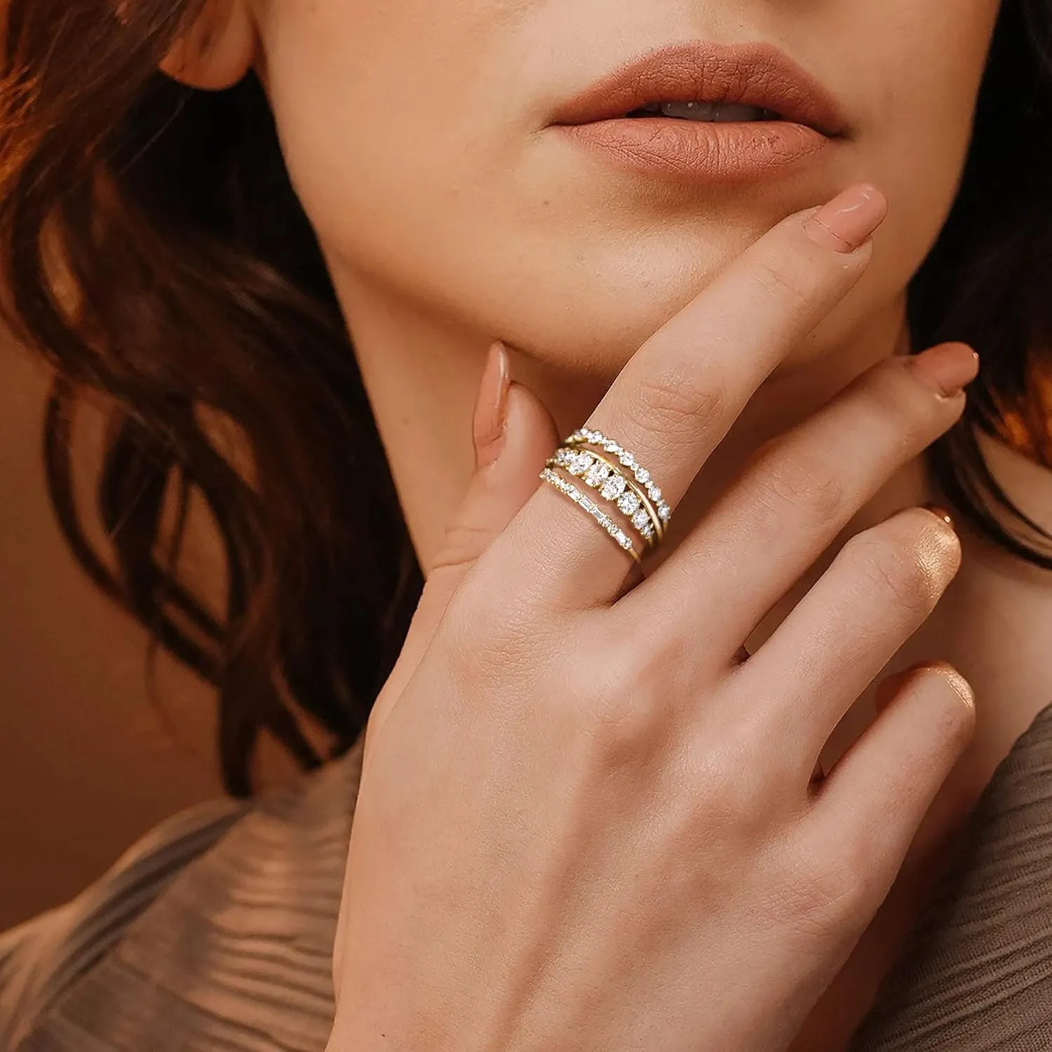 WFYOU Gold Rings for Women that Don't Tarnish Cubic Zirconia Ring Stackable Rings for Women Dainty 14K Gold Plated Rings Set Wedding Bands for Women Gold Jewelry Ring Size 6 7 8 9 10