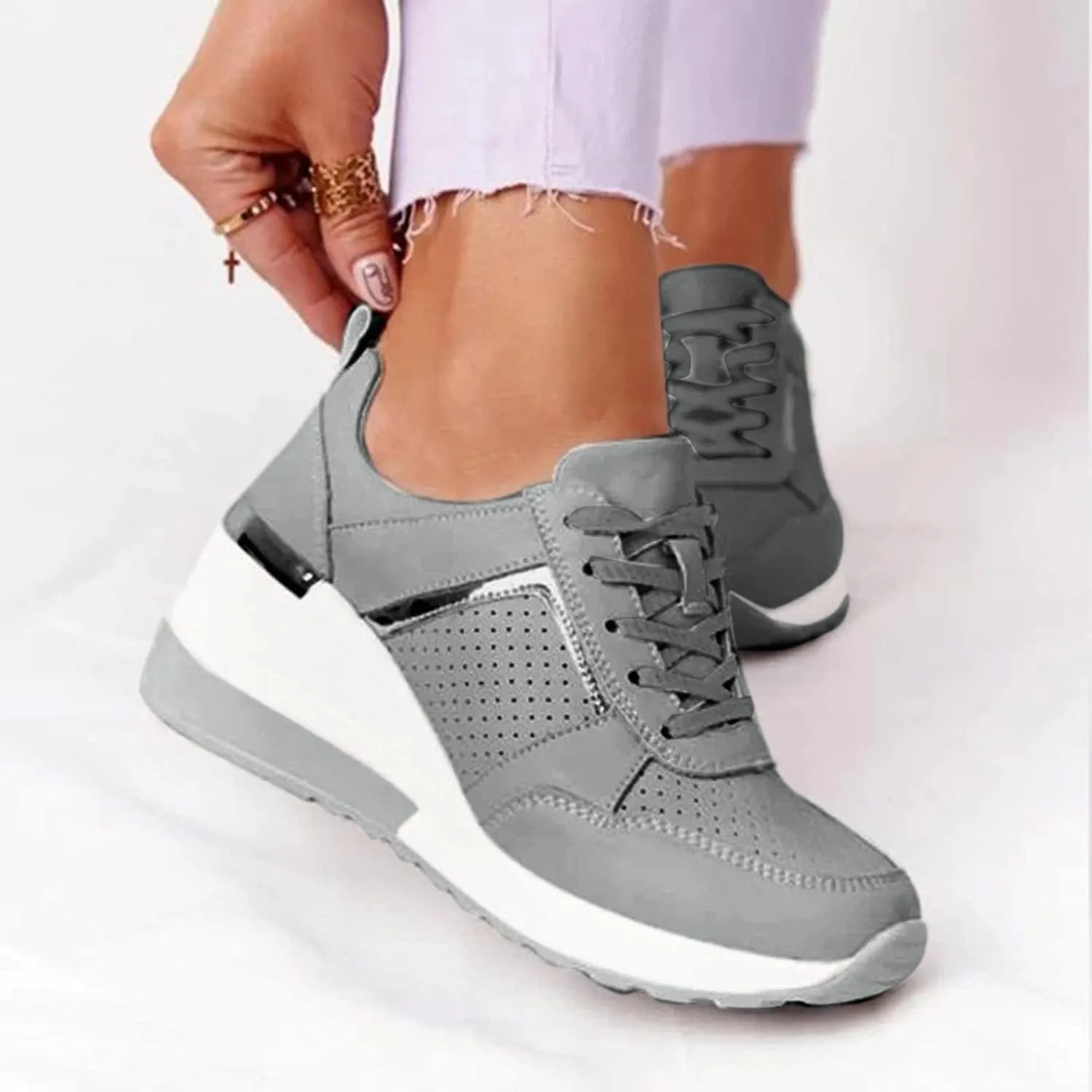 White Wide Width Casual Sneakers Women Cute Black Shoes for Women Womens Casual Shoes Slip On Loafers Silver Wedge Sneakers for Women Dressy Zapatos De Mujer CModos Bajos para Fiesta Cerrados