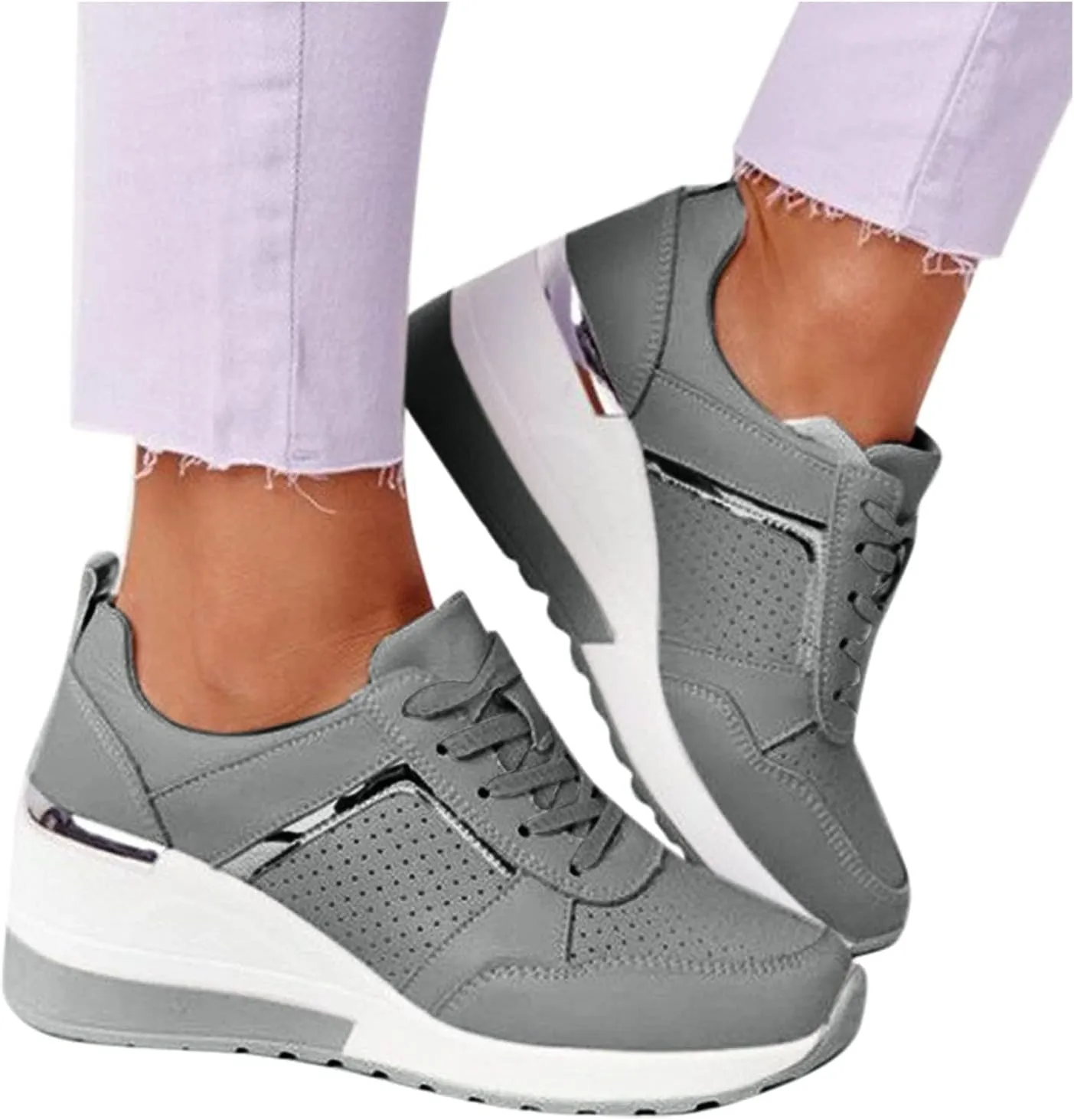 White Wide Width Casual Sneakers Women Cute Black Shoes for Women Womens Casual Shoes Slip On Loafers Silver Wedge Sneakers for Women Dressy Zapatos De Mujer CModos Bajos para Fiesta Cerrados
