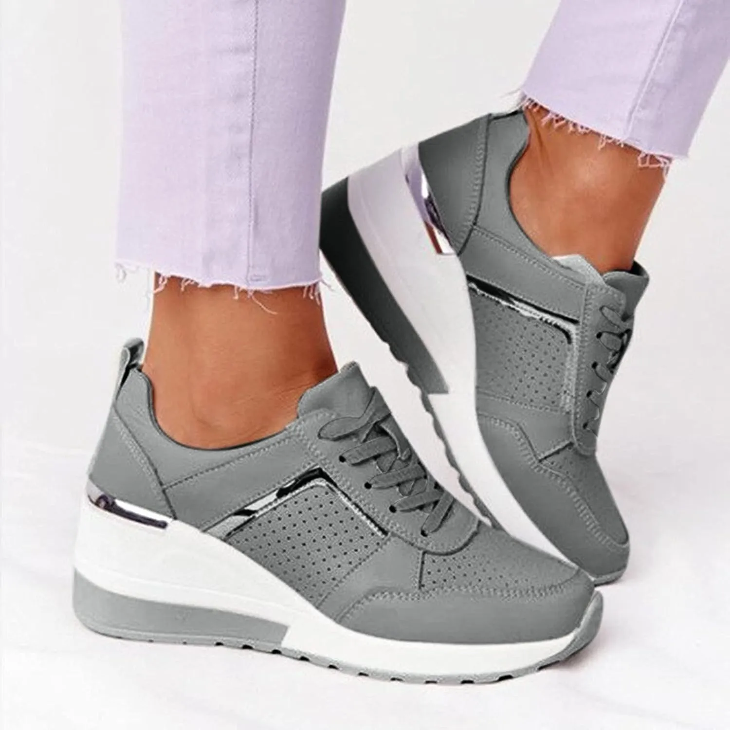 White Wide Width Casual Sneakers Women Cute Black Shoes for Women Womens Casual Shoes Slip On Loafers Silver Wedge Sneakers for Women Dressy Zapatos De Mujer CModos Bajos para Fiesta Cerrados