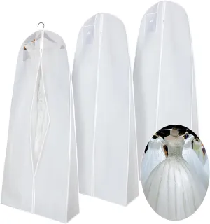 Windyun 3 Pack Wedding Dress Garment Bags 71'' Dress Bags for Gowns Long with 9" Gusseted for Travel Hanging Clothes Storage (White)