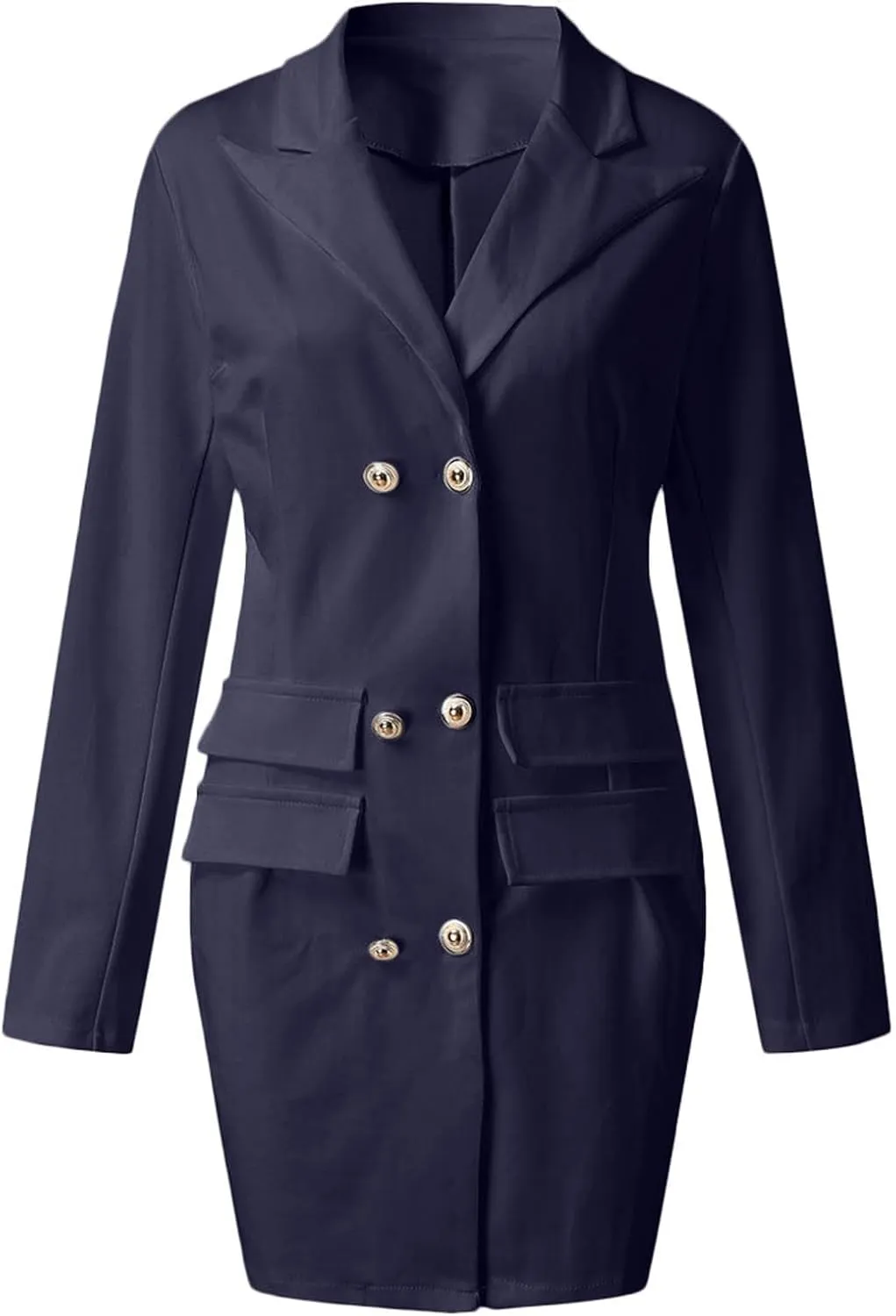Women Blazer Dress Long Sleeve Notch Lapel Sexy Elegant Formal Suit Jackets Double Breasted Button Business Coat