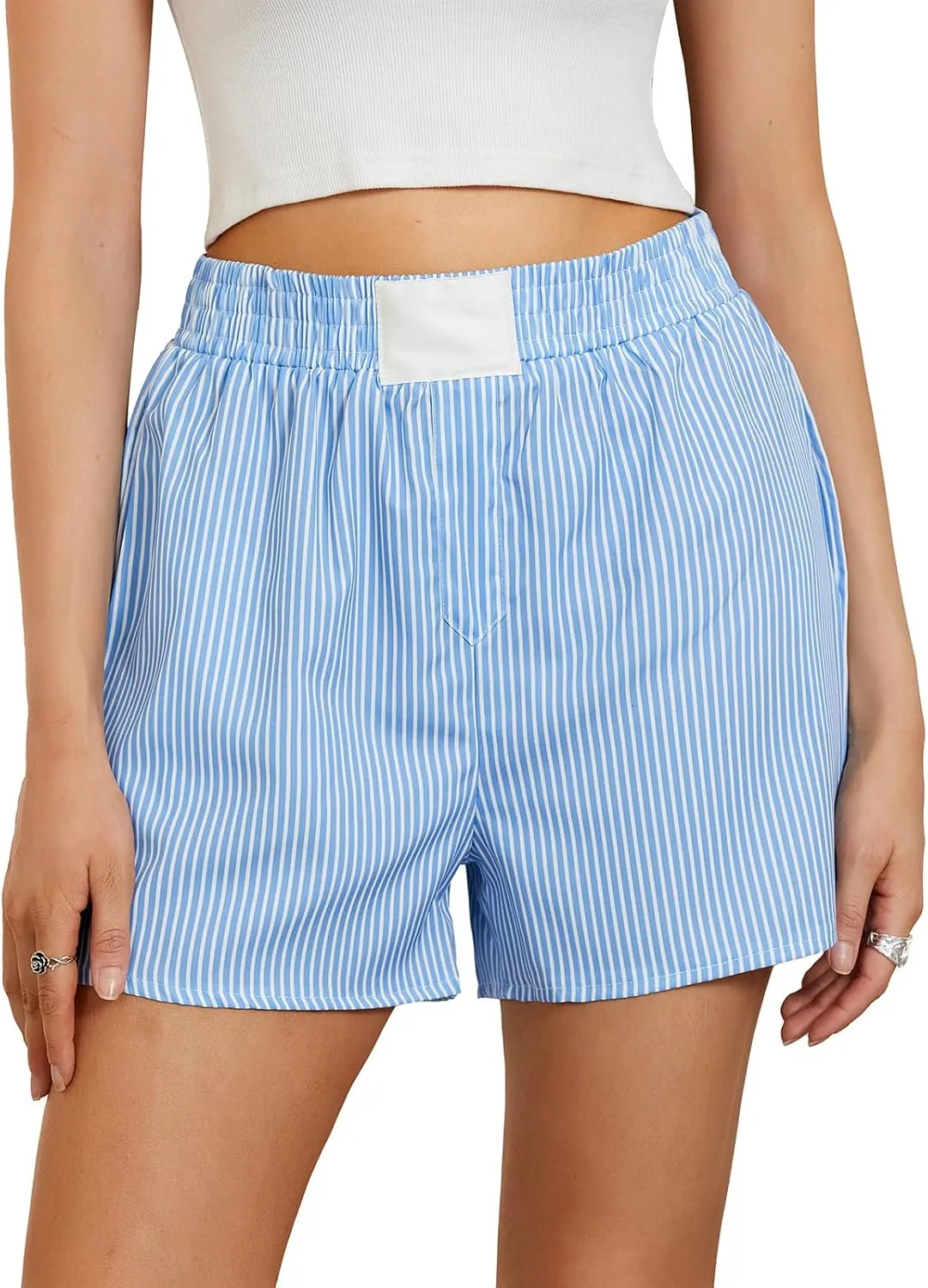 Women Boxer Shorts Stripe Plaid Print Elastic Mid Rise Lounge Shorts Comfy Pajama Shorts Y2K Gingham Shorts Streetwear