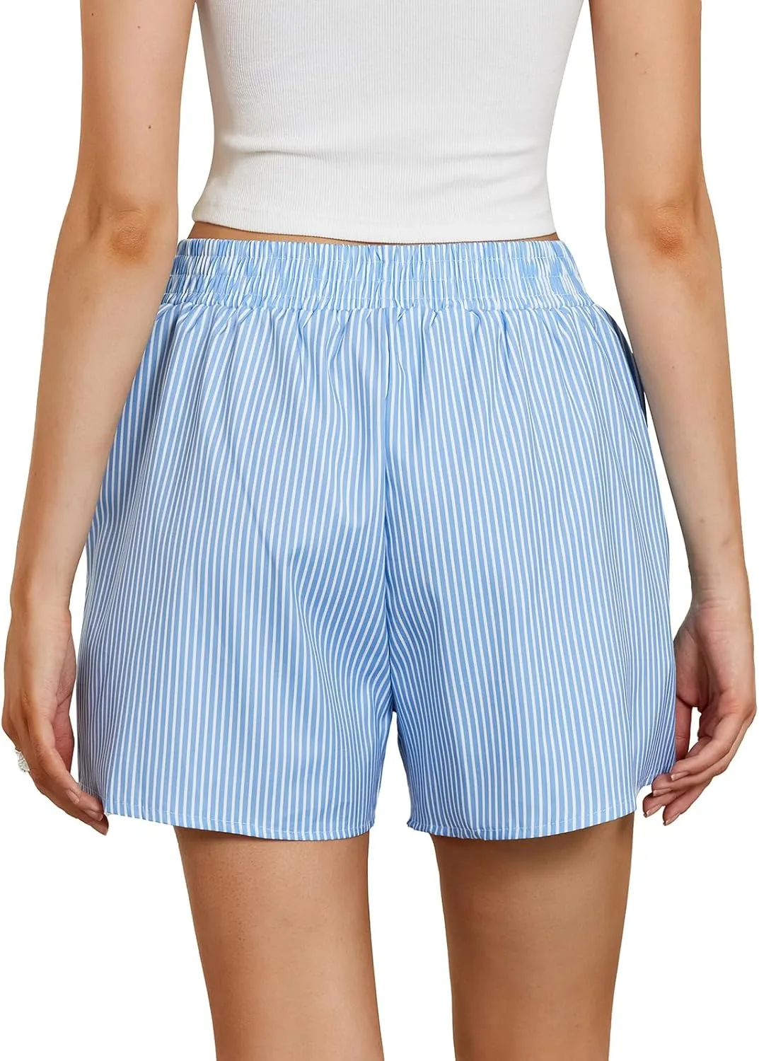 Women Boxer Shorts Stripe Plaid Print Elastic Mid Rise Lounge Shorts Comfy Pajama Shorts Y2K Gingham Shorts Streetwear