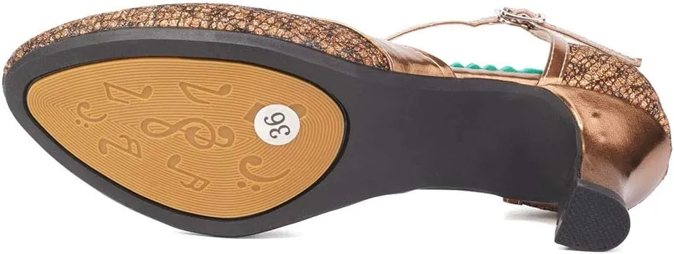 Women Glitter Latin Dance Shoes with T-Strap Ballroom Performance Closed Toe Dancing Shoes,Model DY-309