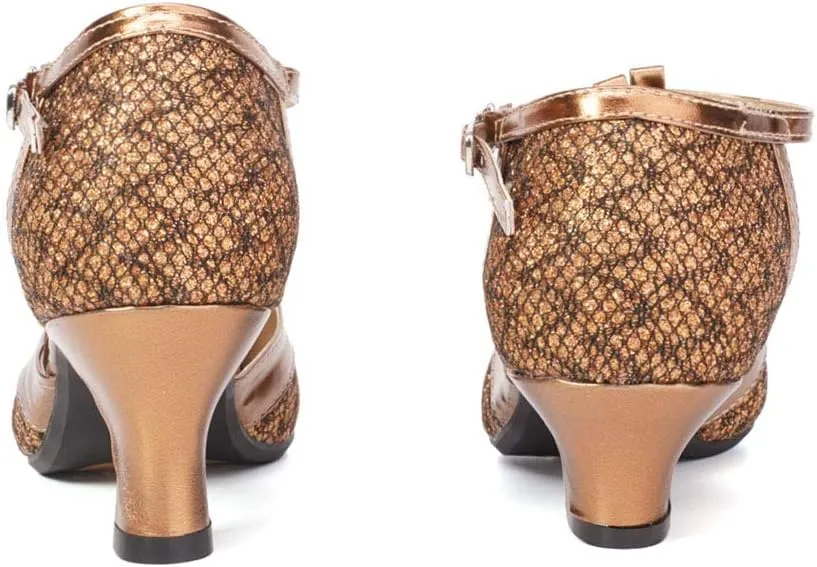 Women Glitter Latin Dance Shoes with T-Strap Ballroom Performance Closed Toe Dancing Shoes,Model DY-309