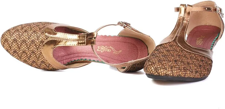 Women Glitter Latin Dance Shoes with T-Strap Ballroom Performance Closed Toe Dancing Shoes,Model DY-309