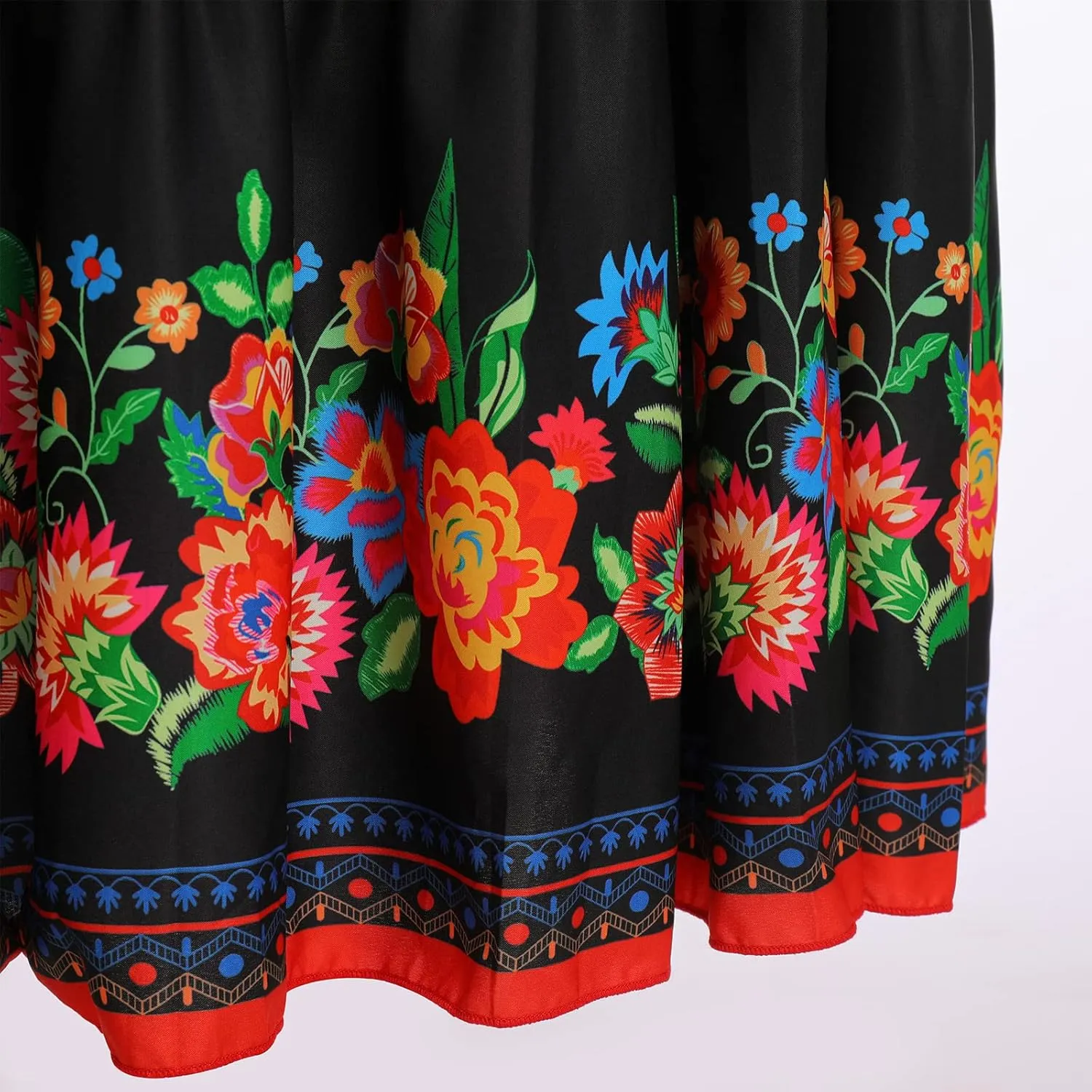 Women Mexican Dress Summer Floral Print Traditional Ethnic Wear Off Shoulder Beach Holiday Party Long Maxi Gowns
