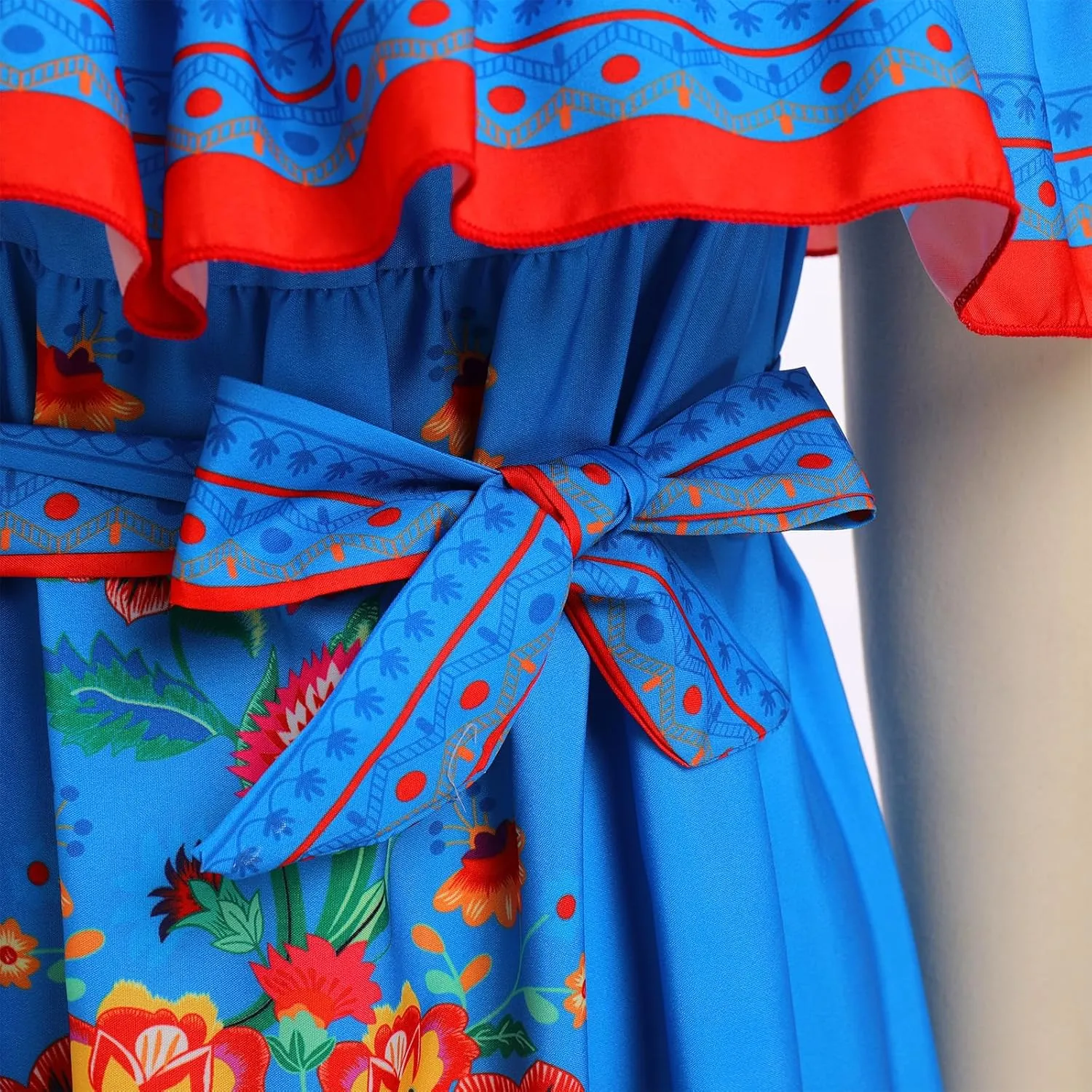 Women Mexican Dress Summer Floral Print Traditional Ethnic Wear Off Shoulder Beach Holiday Party Long Maxi Gowns
