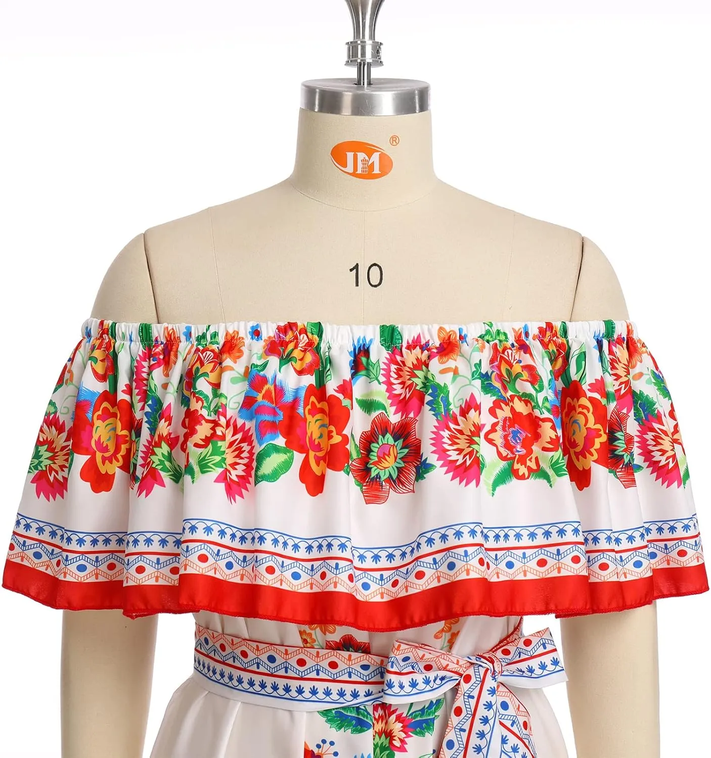 Women Mexican Dress Summer Floral Print Traditional Ethnic Wear Off Shoulder Beach Holiday Party Long Maxi Gowns