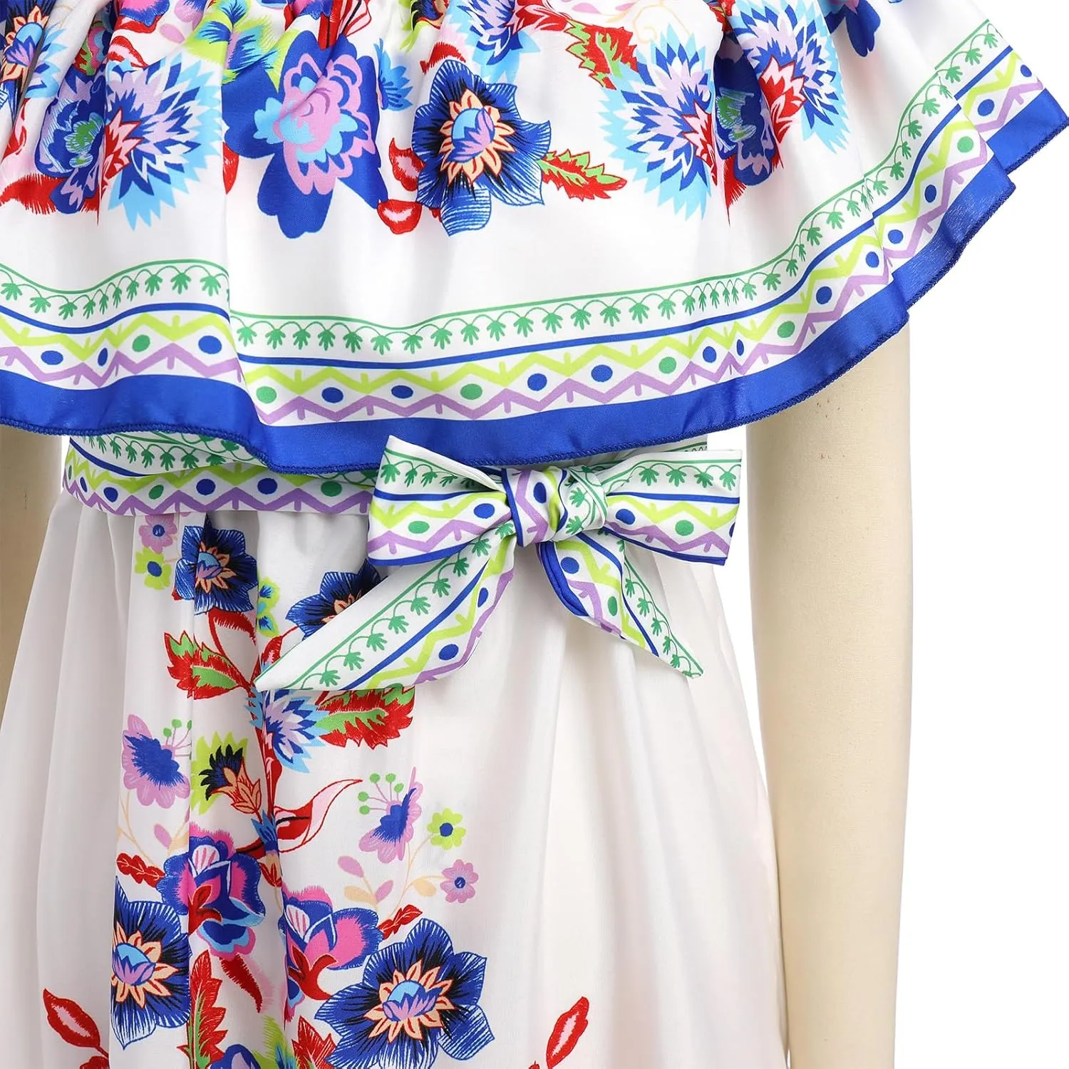 Women Mexican Dress Summer Floral Print Traditional Ethnic Wear Off Shoulder Beach Holiday Party Long Maxi Gowns