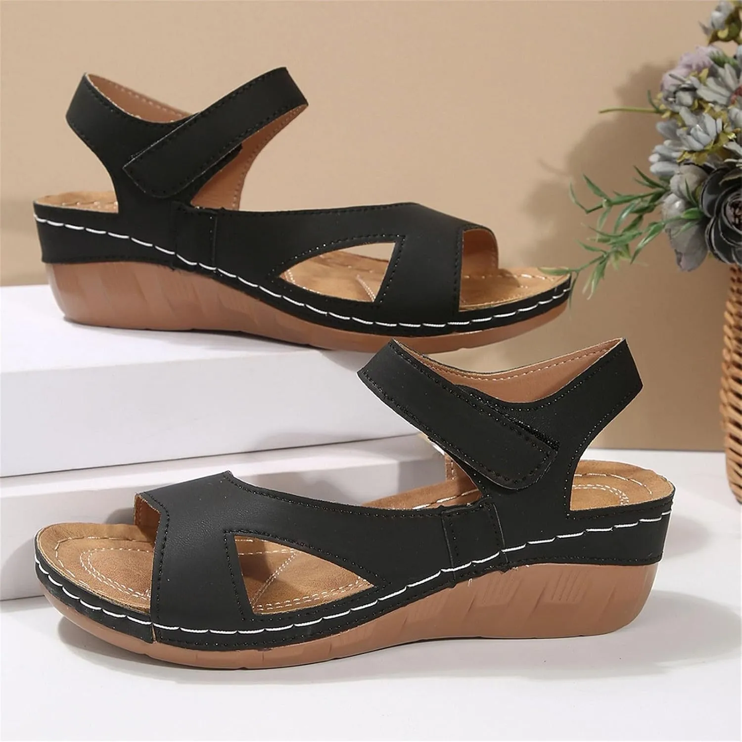 Women Orthopedic Sandals Summer Open Toe Ankle Strap Wedge Sandal Beach Round Toe Platform Walking Shoes for Men