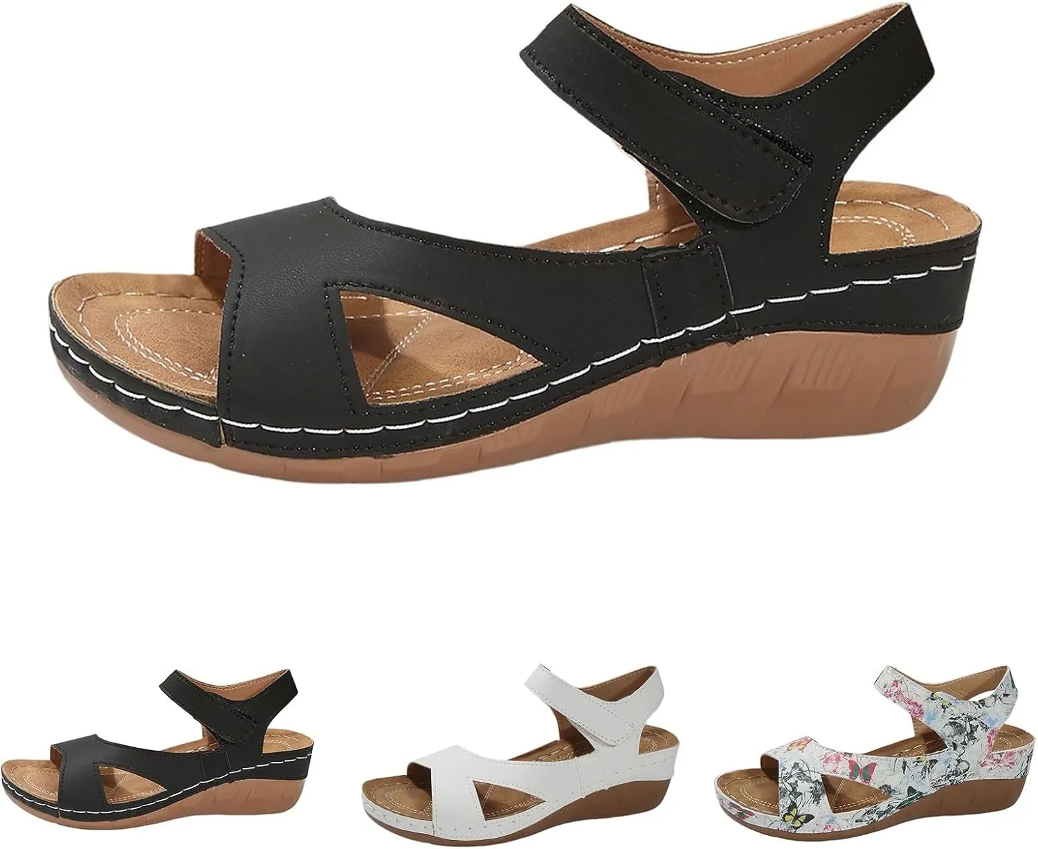 Women Orthopedic Sandals Summer Open Toe Ankle Strap Wedge Sandal Beach Round Toe Platform Walking Shoes for Men