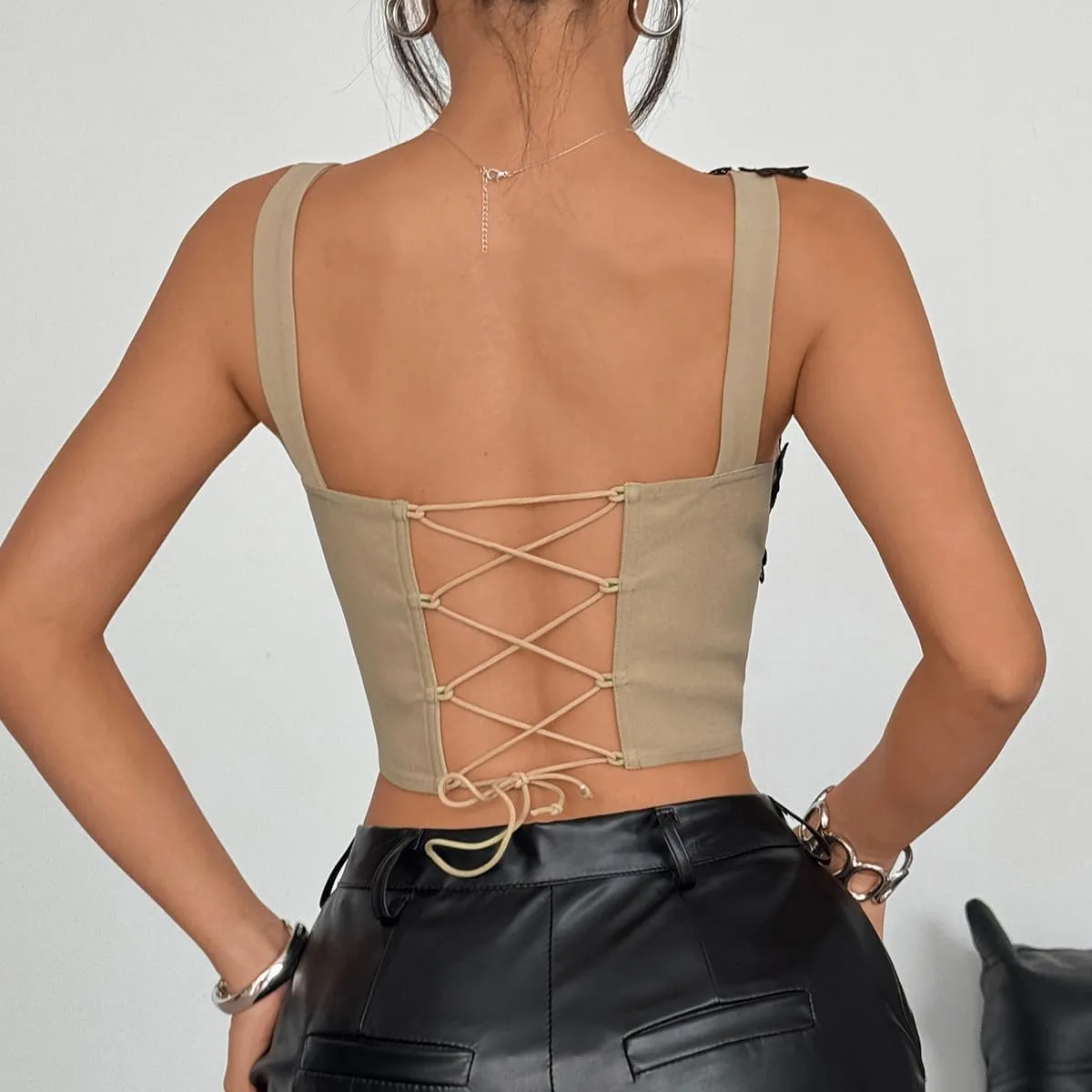 Women Sexy Deep V Neck Sleeveless Fitted Basic Tops Y2K Fashion Tank Top Cami Going Out Corset Tank Crop Top for Legging